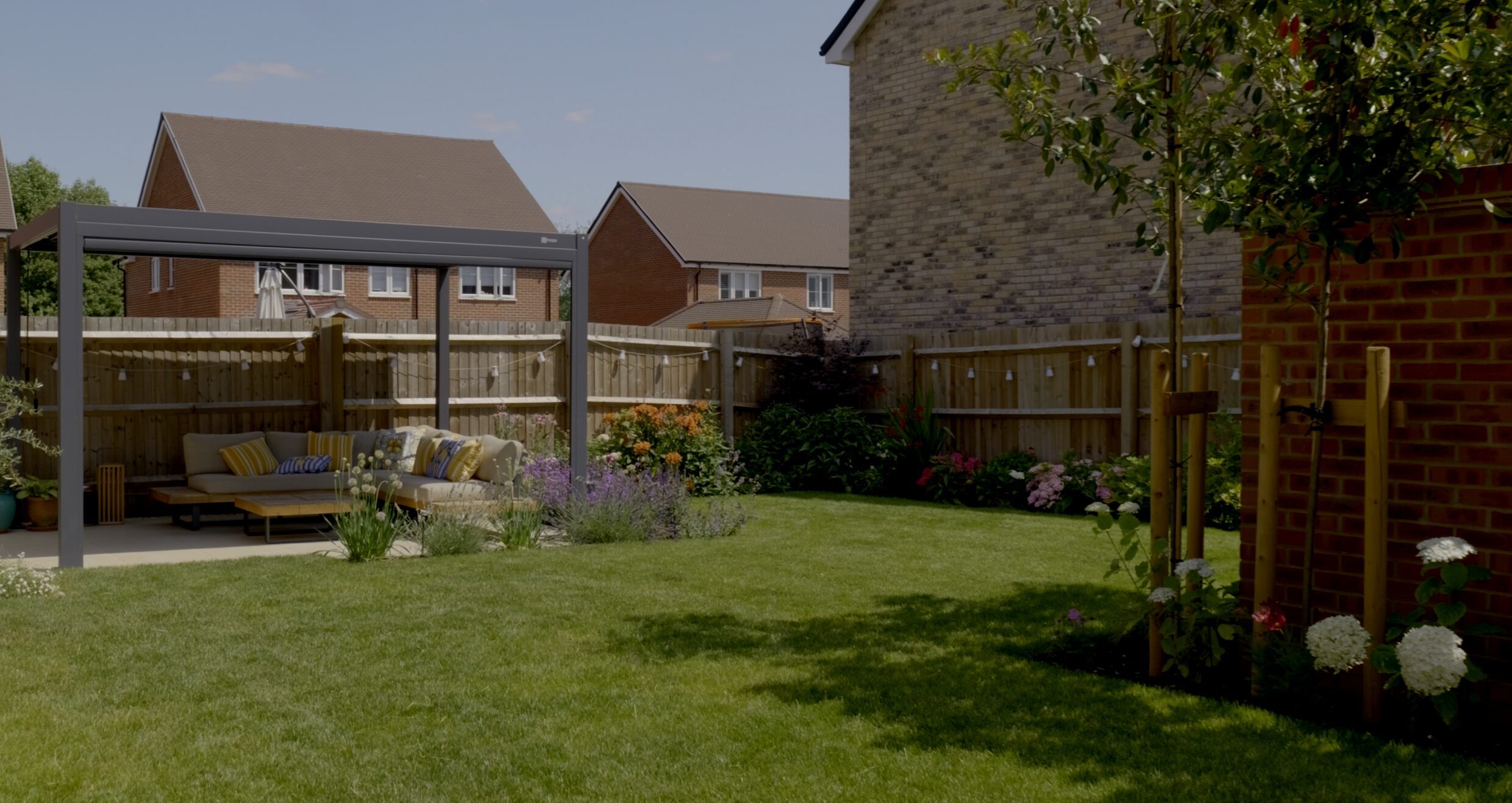 Wide view of the finished Hitchin garden for the Canopy & Clearing project.