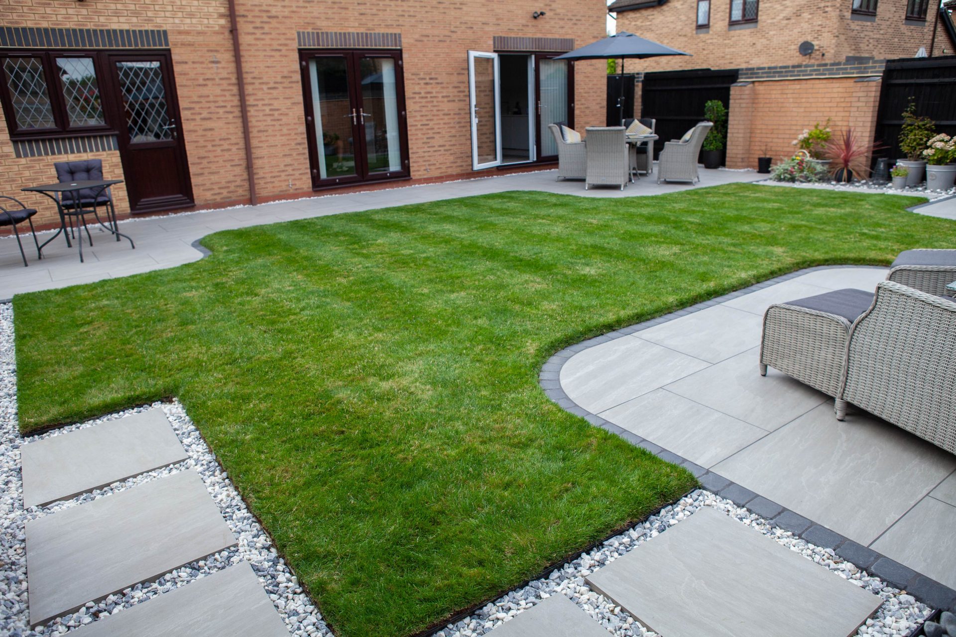 Hertfordshiredrivesandlandscapes Luton Nj in the finished Three Patios & Central Lawn garden in Luton.