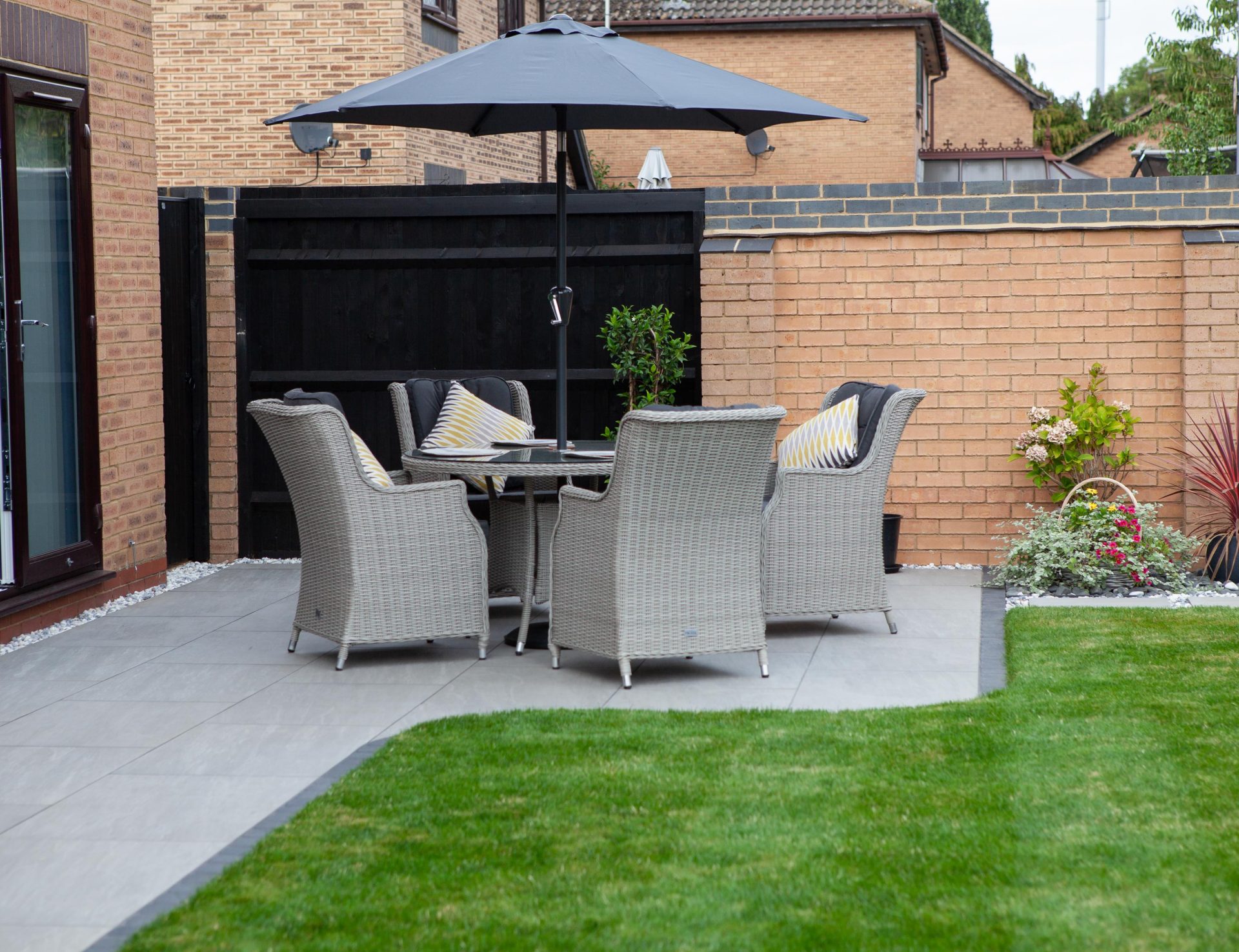 Hertfordshiredrivesandlandscapes Luton Nj in the finished Three Patios & Central Lawn garden in Luton.